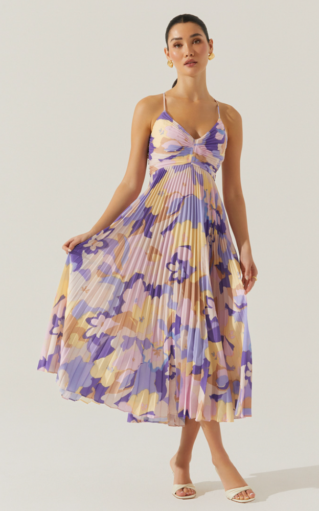 Shop the Purple Multi Blythe Floral Plisse Midi Dress by ASTR at Harbour Thread for your spring events. 