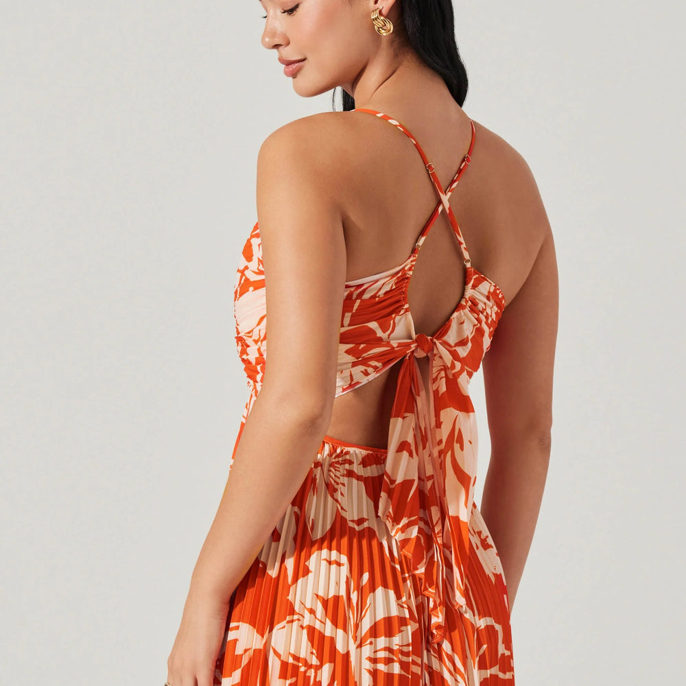 Shop summer event dresses at Harbour Thread boutique! New arrivals include the ASTR Blythe Floral Plisse Midi Dress in Hot Orange Floral. 