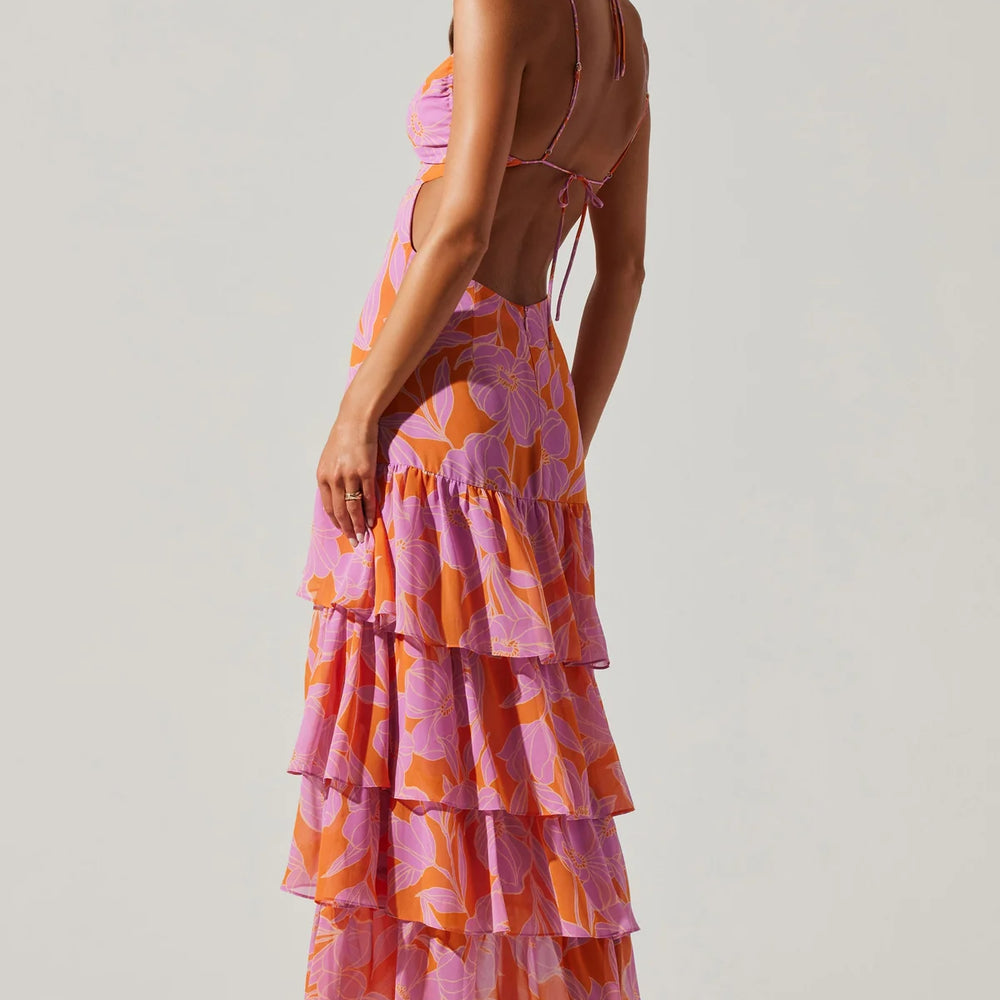 Back view of the Aneira Floral Tiered Maxi Dress by ASTR