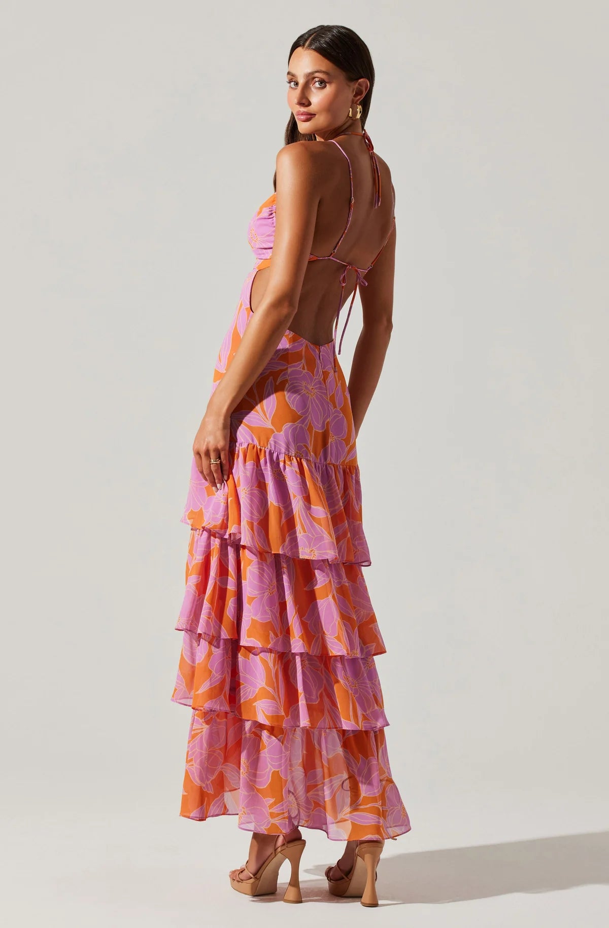 Back view of the Aneira Floral Tiered Maxi Dress by ASTR