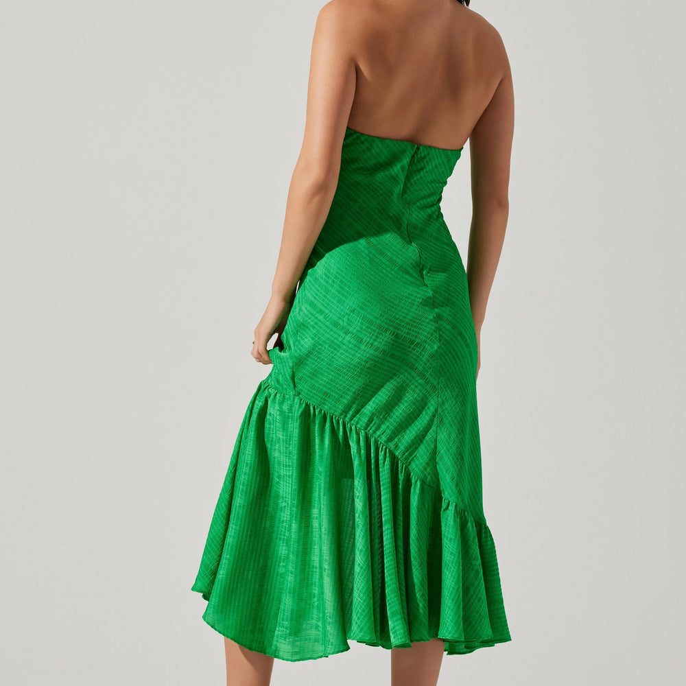 Back view of the green Caspia Halter Midi Dress by ASTR The Label