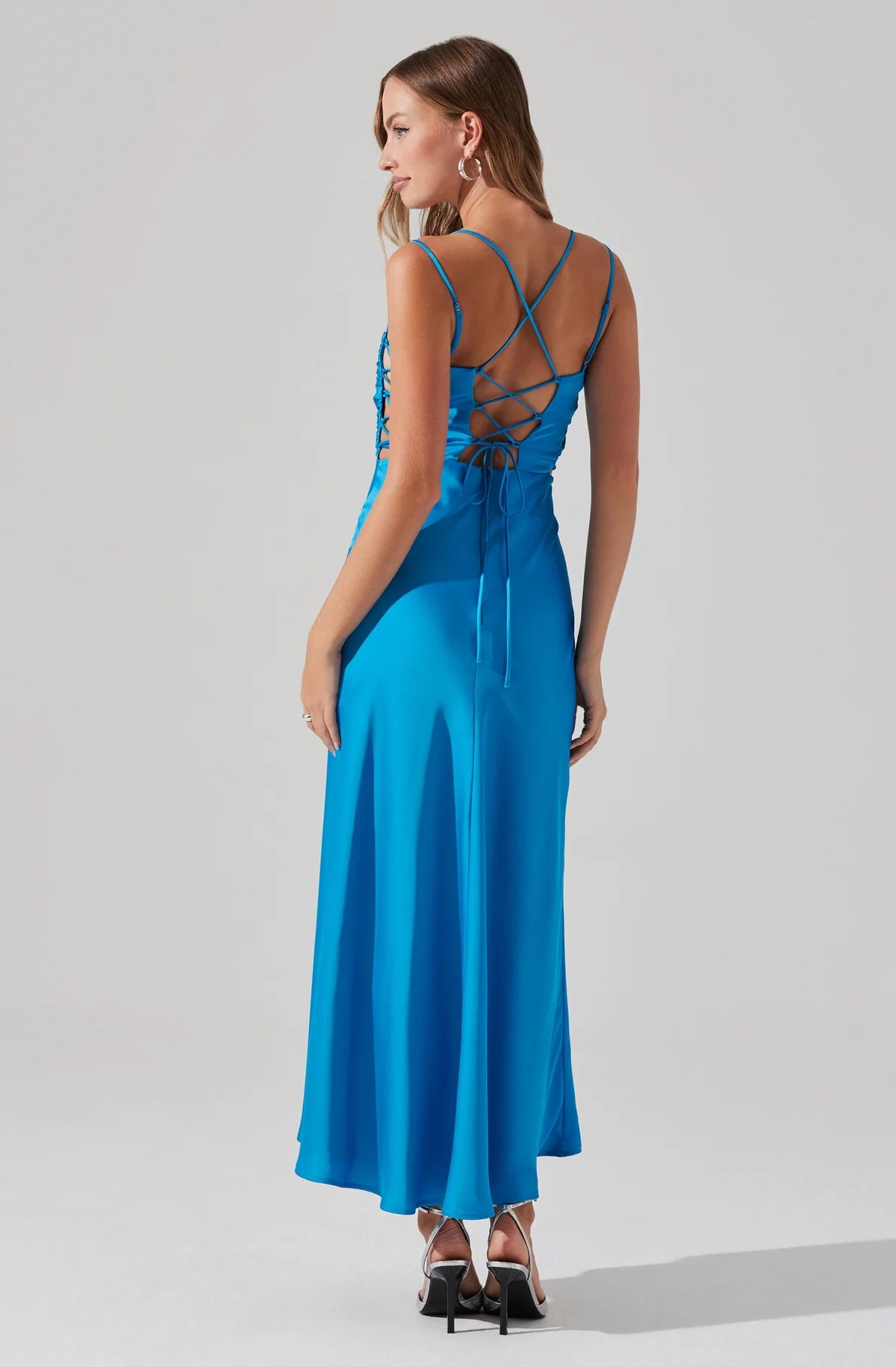 Back view of the Turquoise Blue Antlia Midi Dress by ASTR