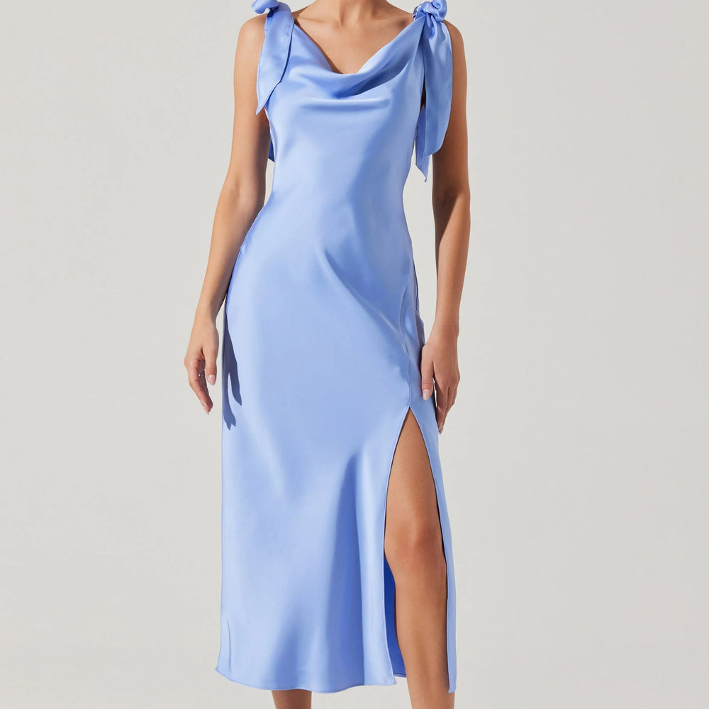 The Allexina Satin Midi Dress by ASTR is perfect for weddings, celebrations, and everything in between. Find yours at Harbour Thread boutique in St. Pete, FL!