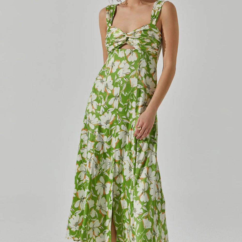 
                      
                        ASTR's green and white floral print Twist Bust Midi Dress
                      
                    