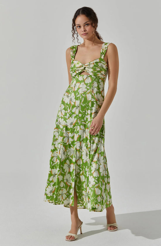 ASTR's green and white floral print Twist Bust Midi Dress