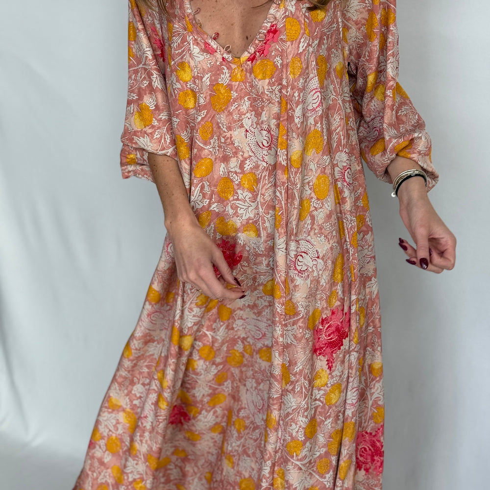 Women's floral print boho maxi dress 