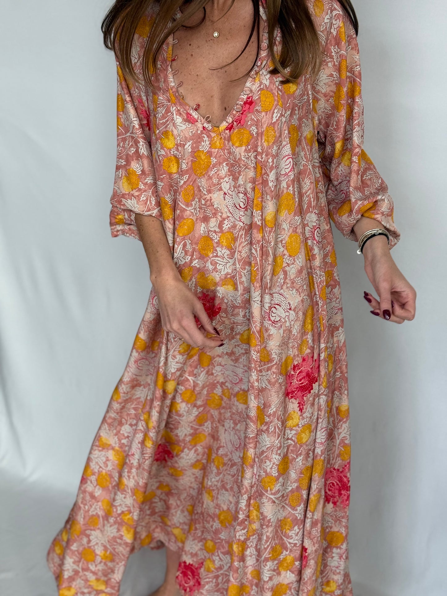 Women's floral print boho maxi dress 