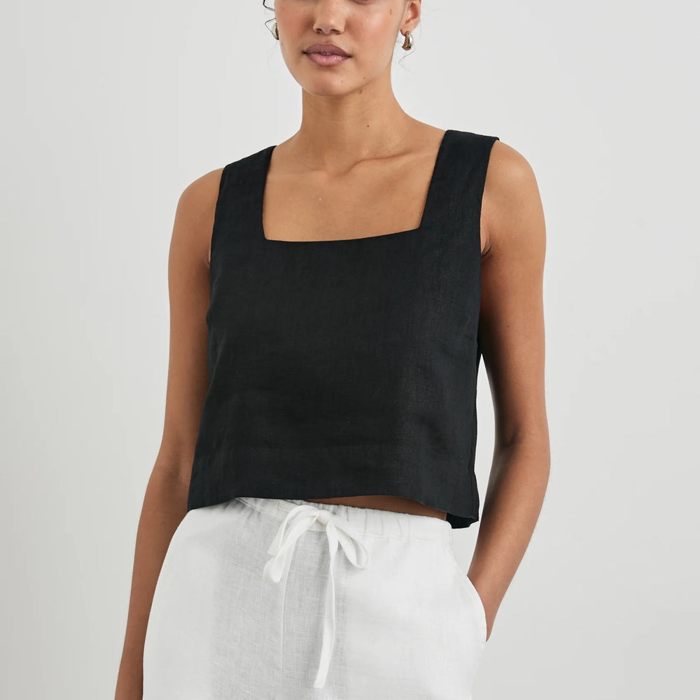 
                      
                        Shop the black fully-lined heavy linen Akira Crop Top by Rails at Harbour Thread for your elevated casual style
                      
                    
