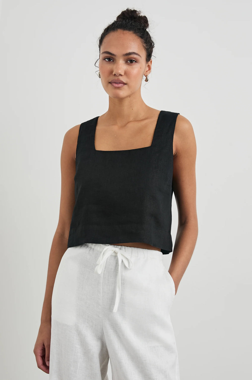 Shop the black fully-lined heavy linen Akira Crop Top by Rails at Harbour Thread for your elevated casual style