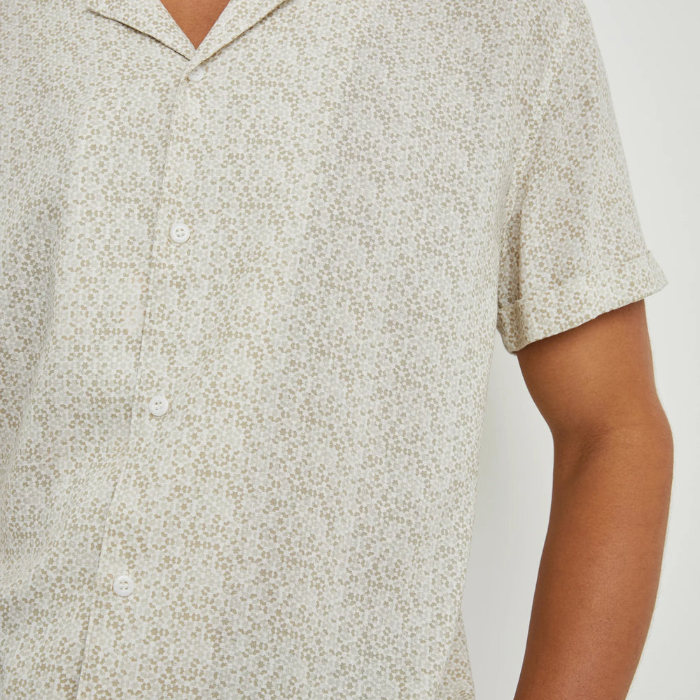 
                      
                        Front design detail on the Painted Tile Khaki Amalfi Short Sleeve Shirt by Rails
                      
                    