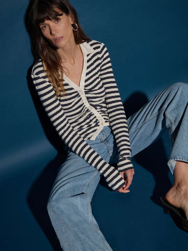 With a cool pointelle stripe design, the Ami Henley from Nation LTD is flattering and form-fitting to elevate a casual look. Shop this collared henley top now at our Harbour Thread St. Pete location. 