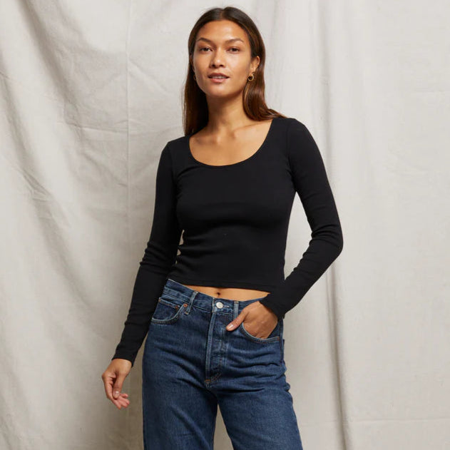 The Perfect White Tee Anya Long Sleeve Top in the color True Black