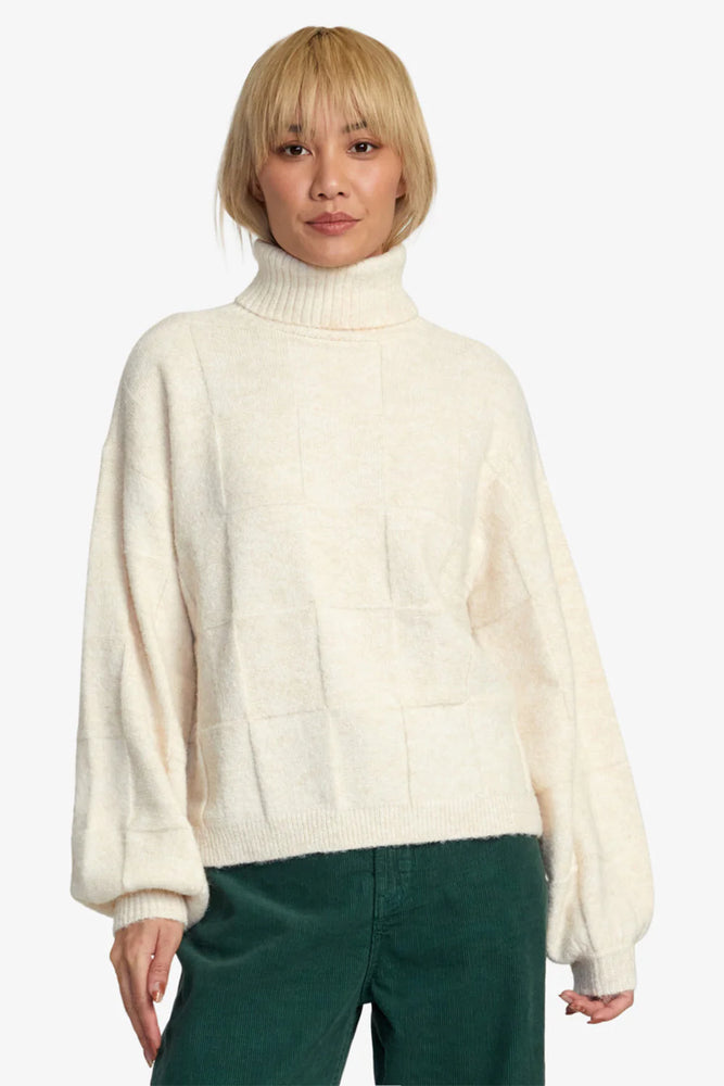 Front view of the Vineyard Sweater in the color Oatmeal by RVCA