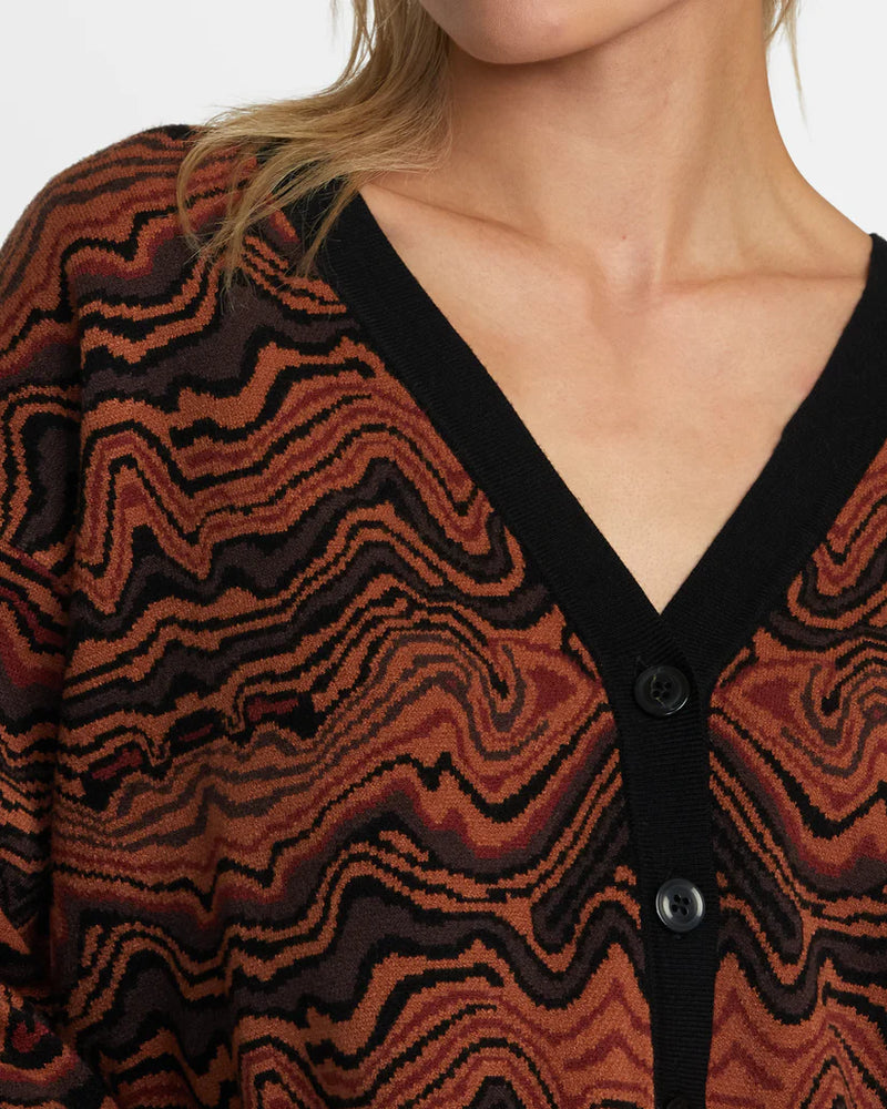 The Happy Hour Cardigan by RVCA features an abstract multicolor design