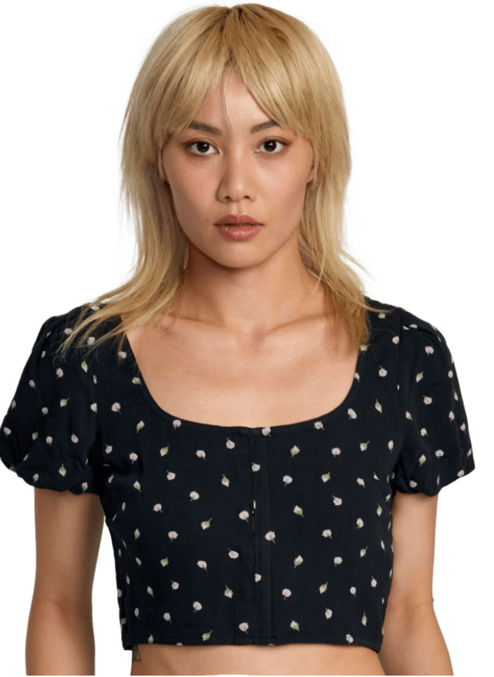 Front view of a woman wearing the Nova Top by RVCA