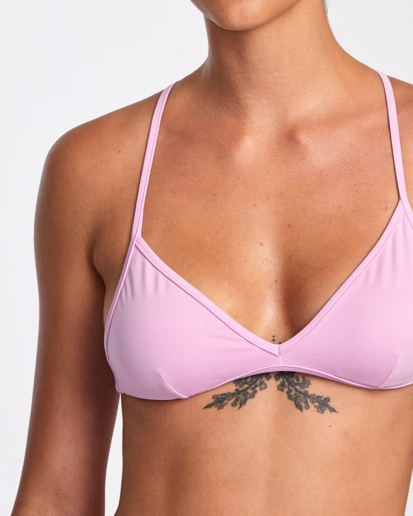 Front design detail on the Pastel Lavender Triangle Crossback Bikini Top by RVCA