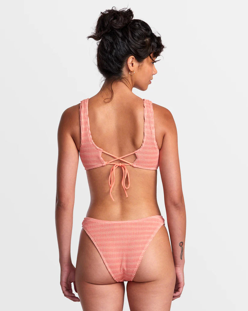 
                      
                        Back view of the Fusion Coral Grooves Stripe Laceback Bralette Bikini Top by RVCA
                      
                    