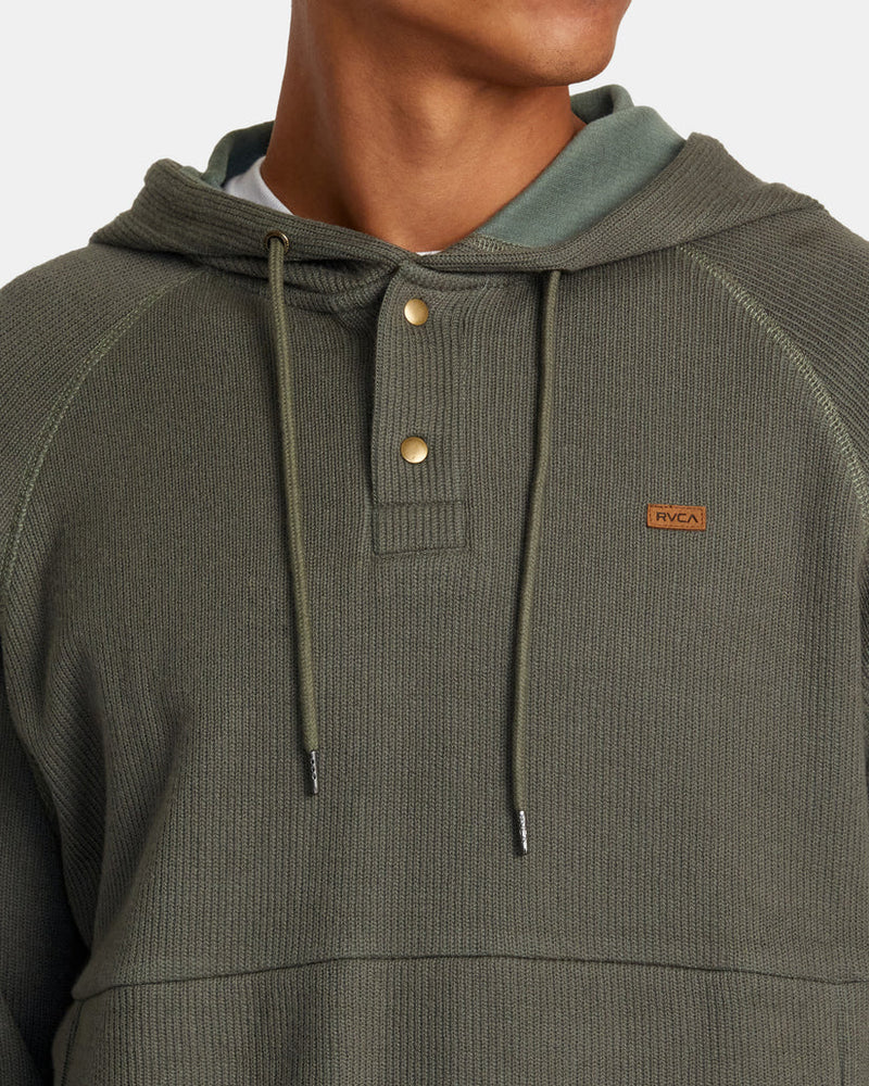 
                      
                        Hooded neckline detail on the Olive Port Pullover Hoodie by RVCA
                      
                    