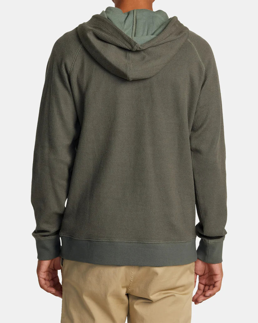 Back view of a man wearing the Olive Port Pullover Hoodie by RVCA