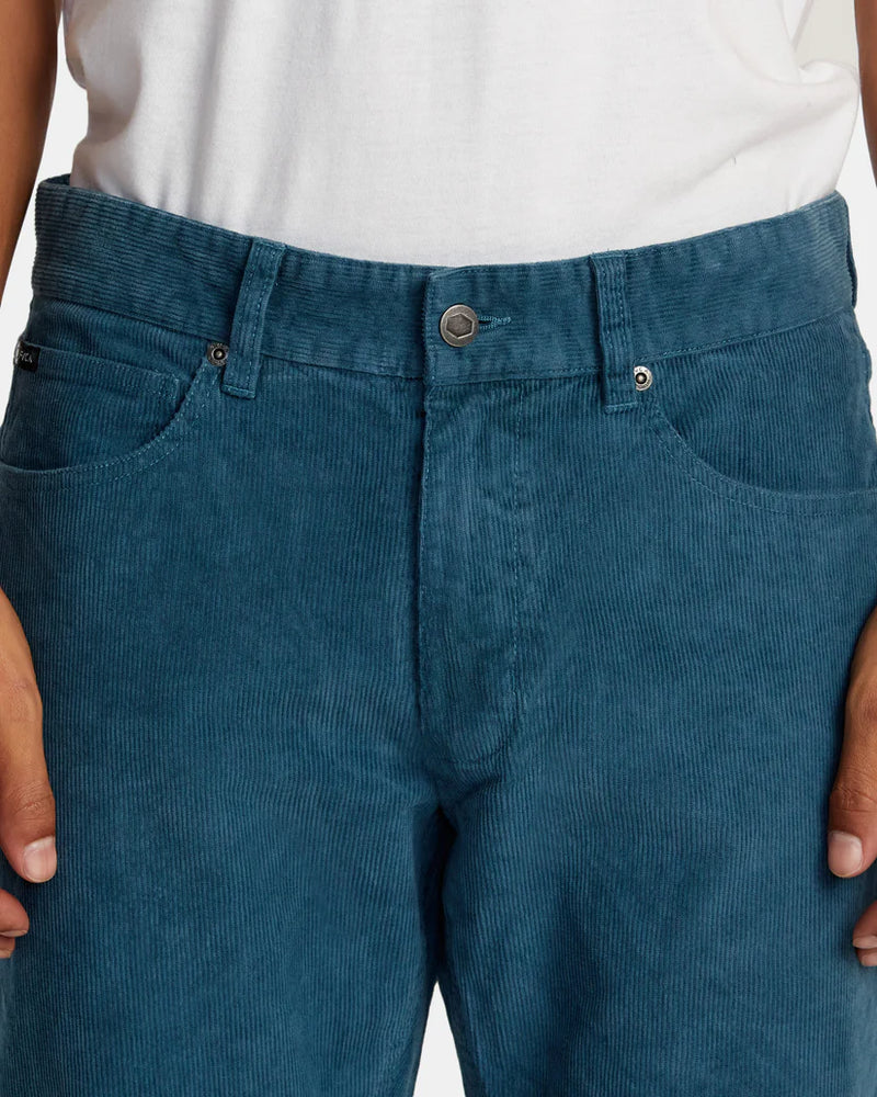 
                      
                        Front detail on the Duck Blue Daggers Pigment Corduroy Pants by RVCA
                      
                    