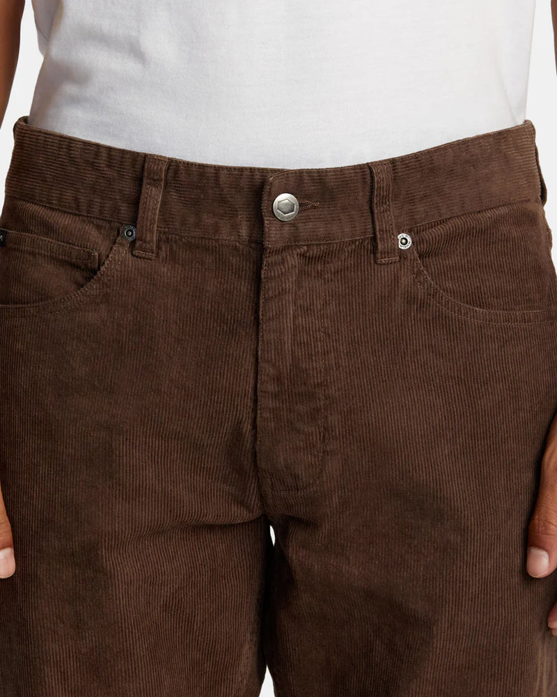 
                      
                        Front detail on the men's Brown Daggers Pigment Corduroy Pants by RVCA
                      
                    