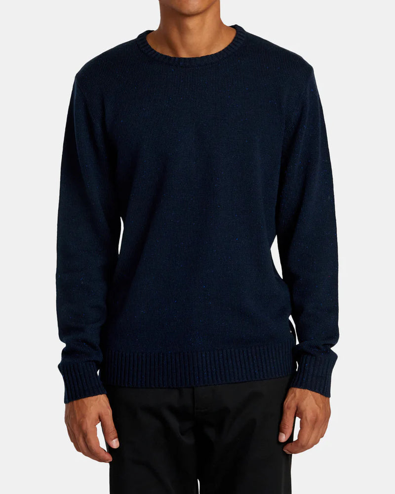 
                      
                        Front view of a man wearing the navy Alameda Crew Neck Sweater by RVCA
                      
                    