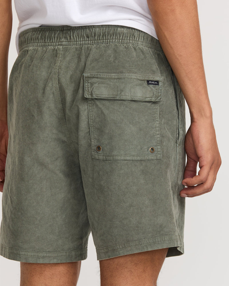 
                      
                        men's green corduroy RVCA shorts with elastic waistband
                      
                    