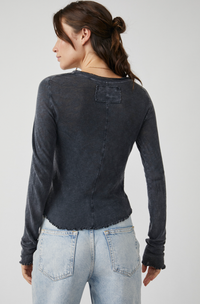 
                      
                        Back view of a woman wearing the Black Be My Baby Long Sleeve Tee by Free People
                      
                    