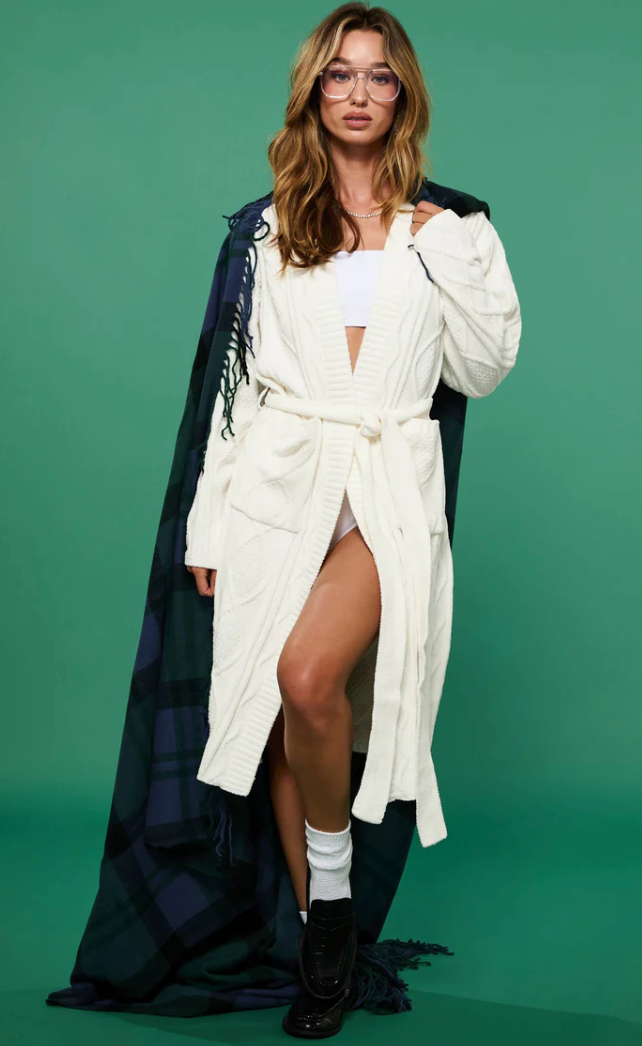 Indulge in comfort with Beach Riot's soft and cozy cable knit Rinna Robe.