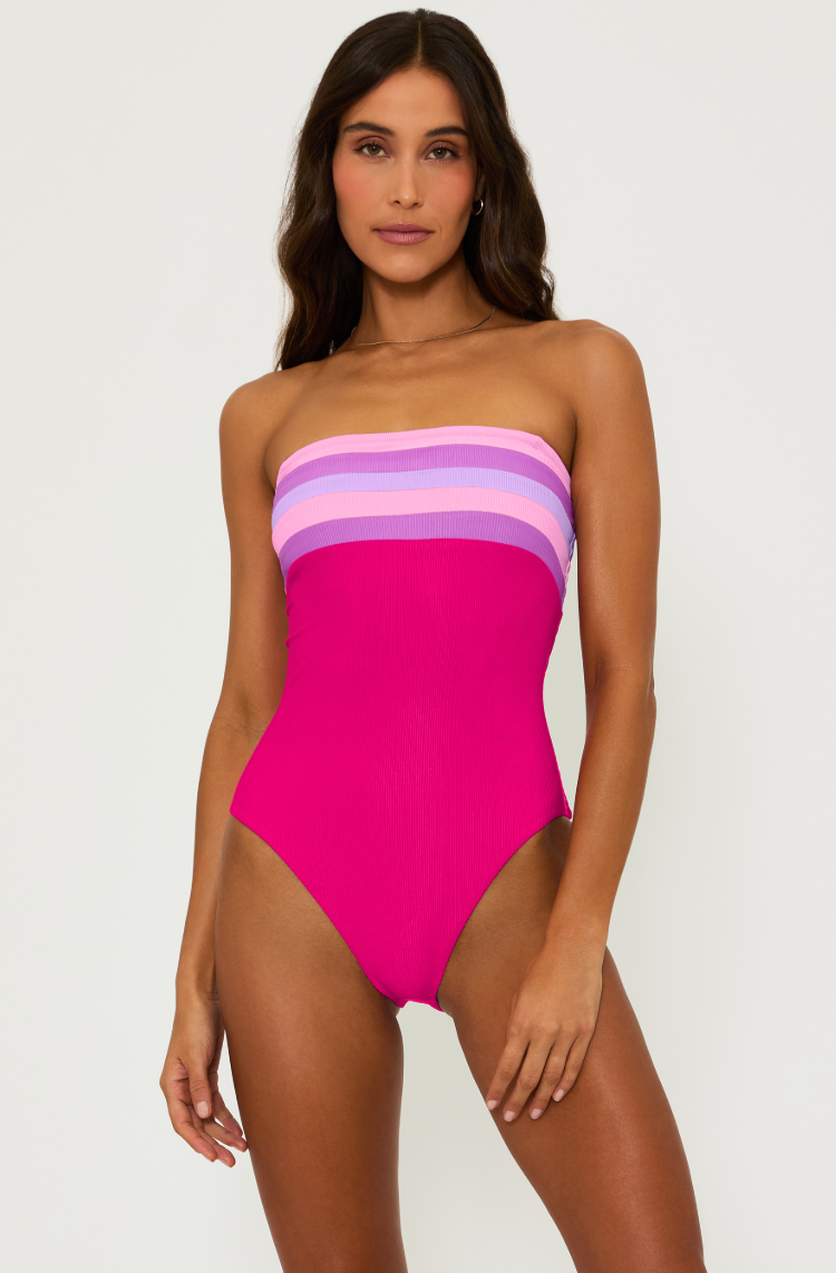 Lounge around the pool with style in Beach Riot's versatile Jessa One Piece, featuring a vibrant colorblock design and removable, adjustable straps. Available to shop at Harbour Thread!