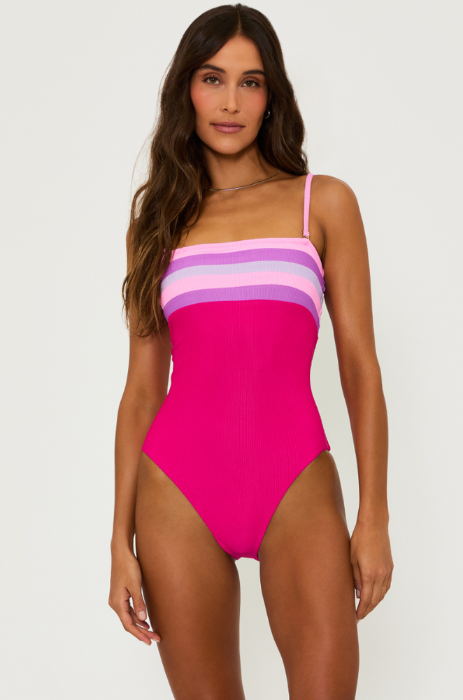 
                      
                        Women's colorblock one piece swimsuit with optional straps. 
                      
                    