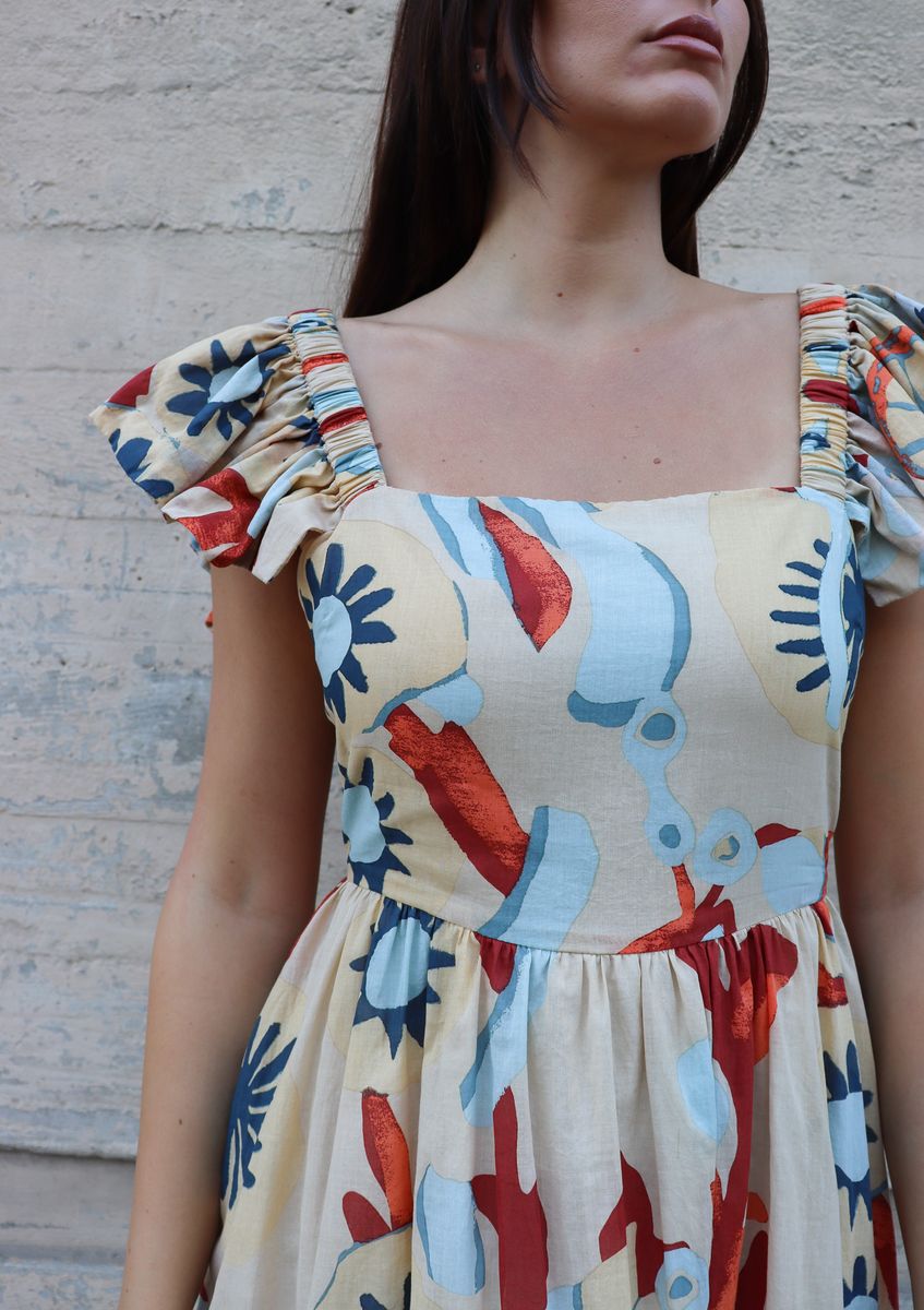 Flutter sleeve square neck dress