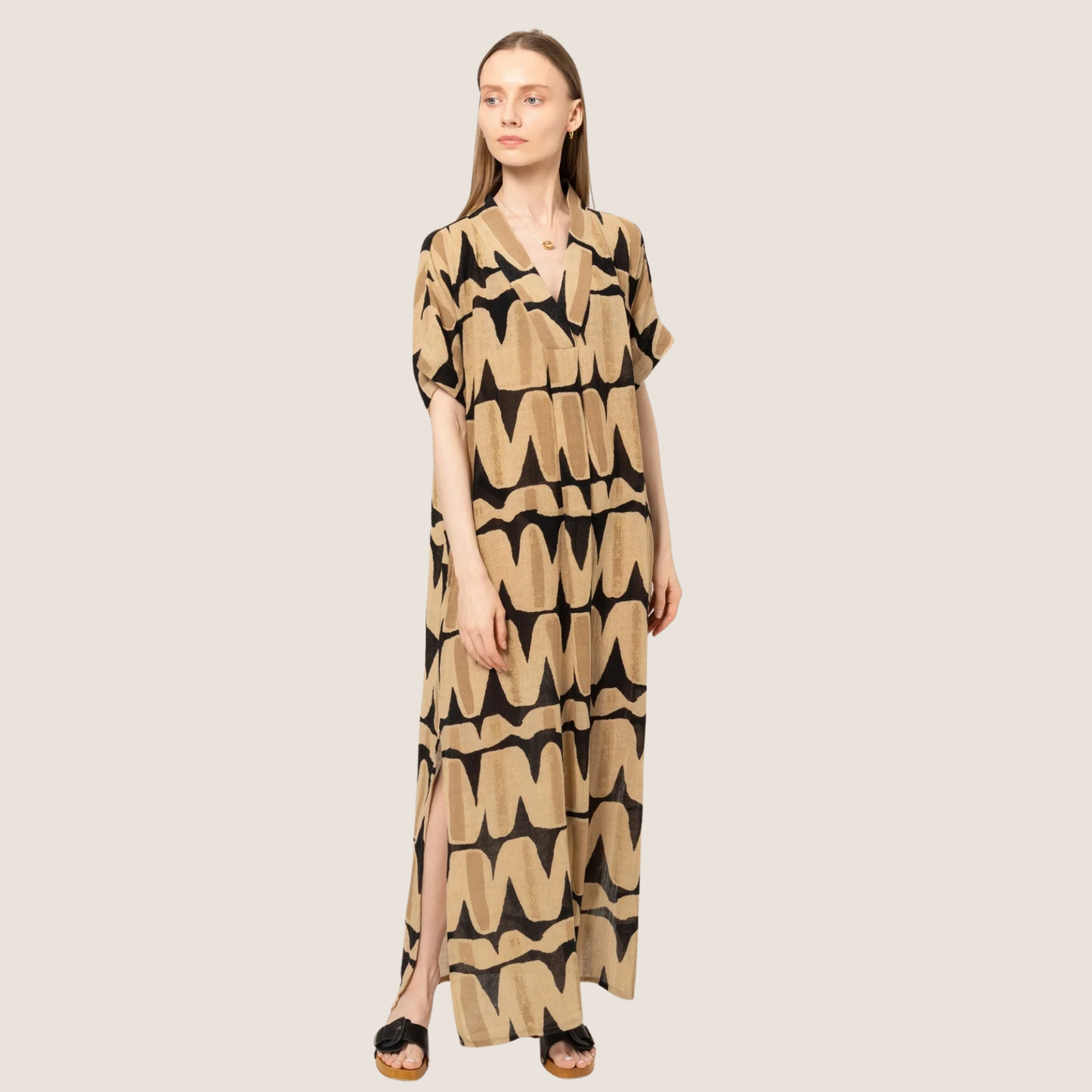 Bel Kazan Allegra Kaftan in Black Vista, available now at Harbour Thread boutique