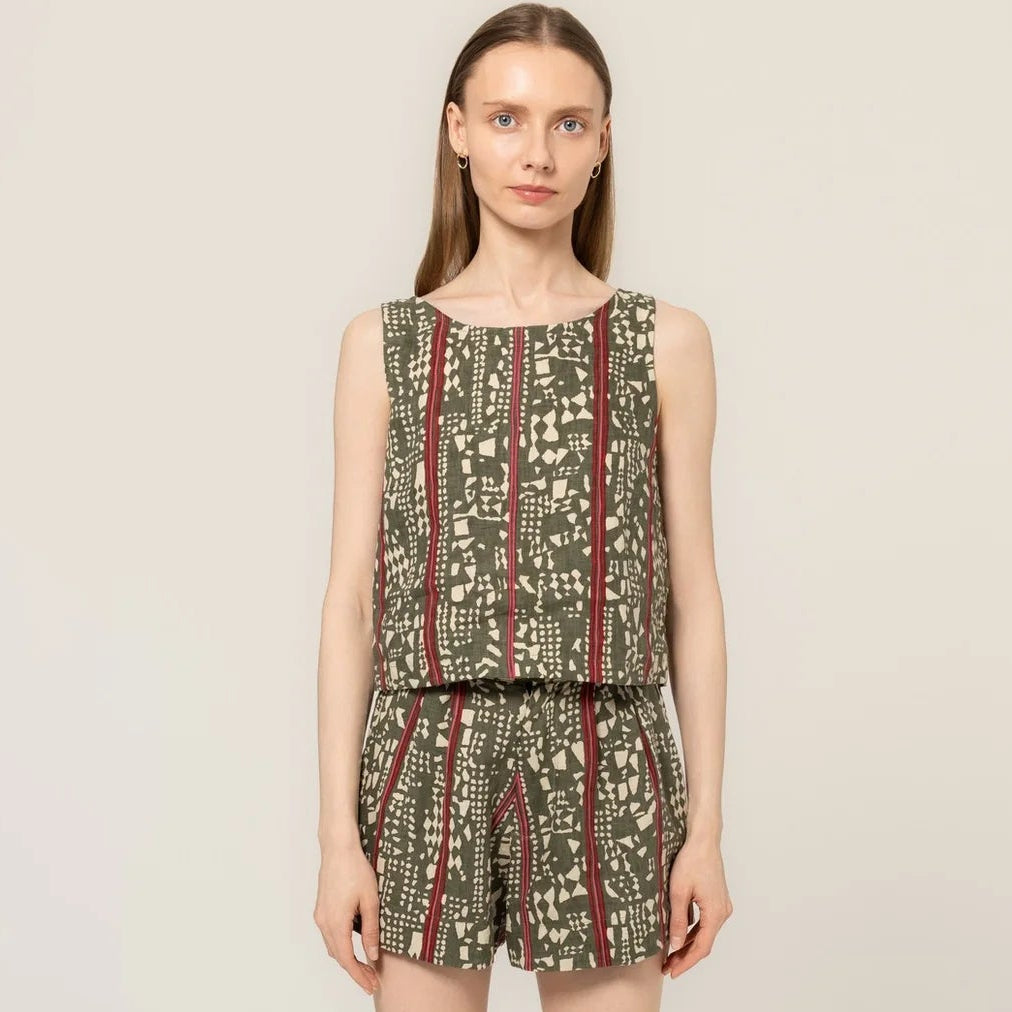 Bel Kazan Lora Short in Sage Mirage, available now at Harbour Thread boutique