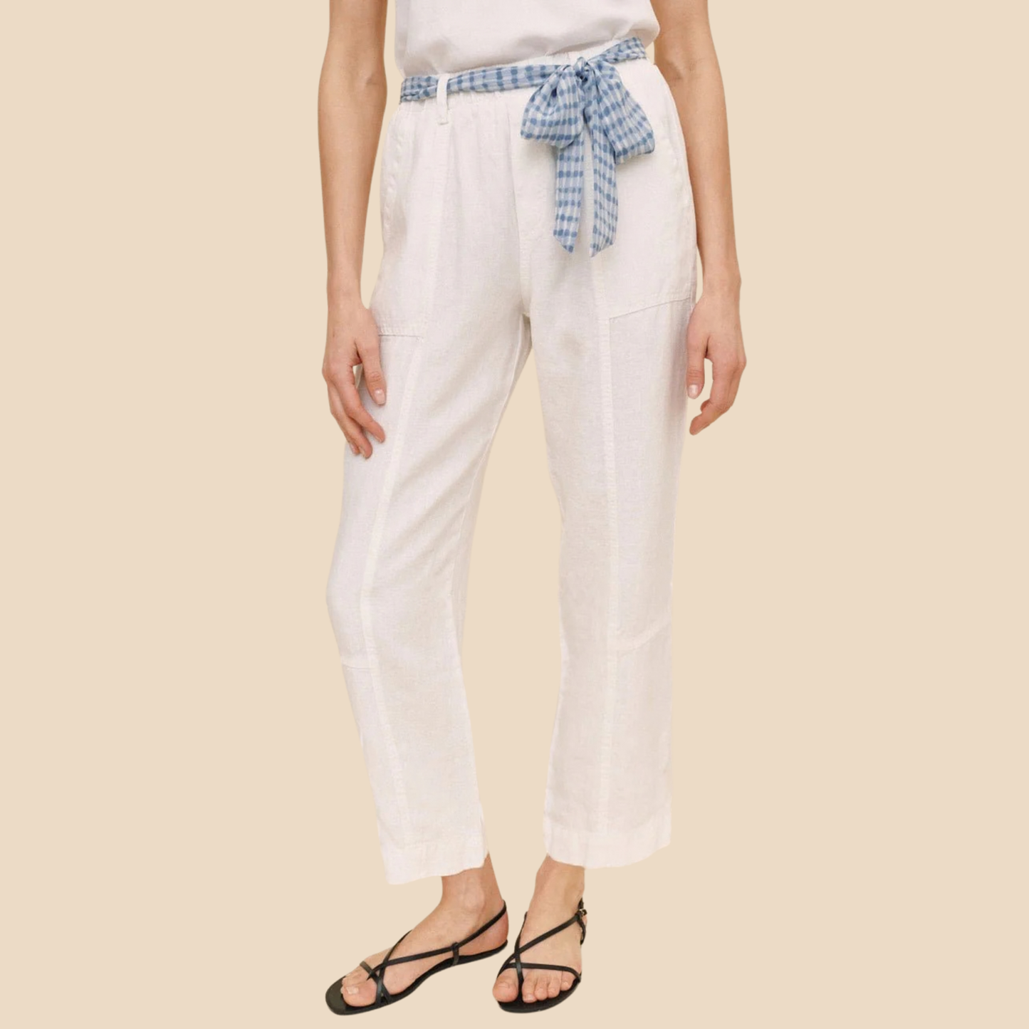 Bella Dahl White Seam Pant With Printed Sash 