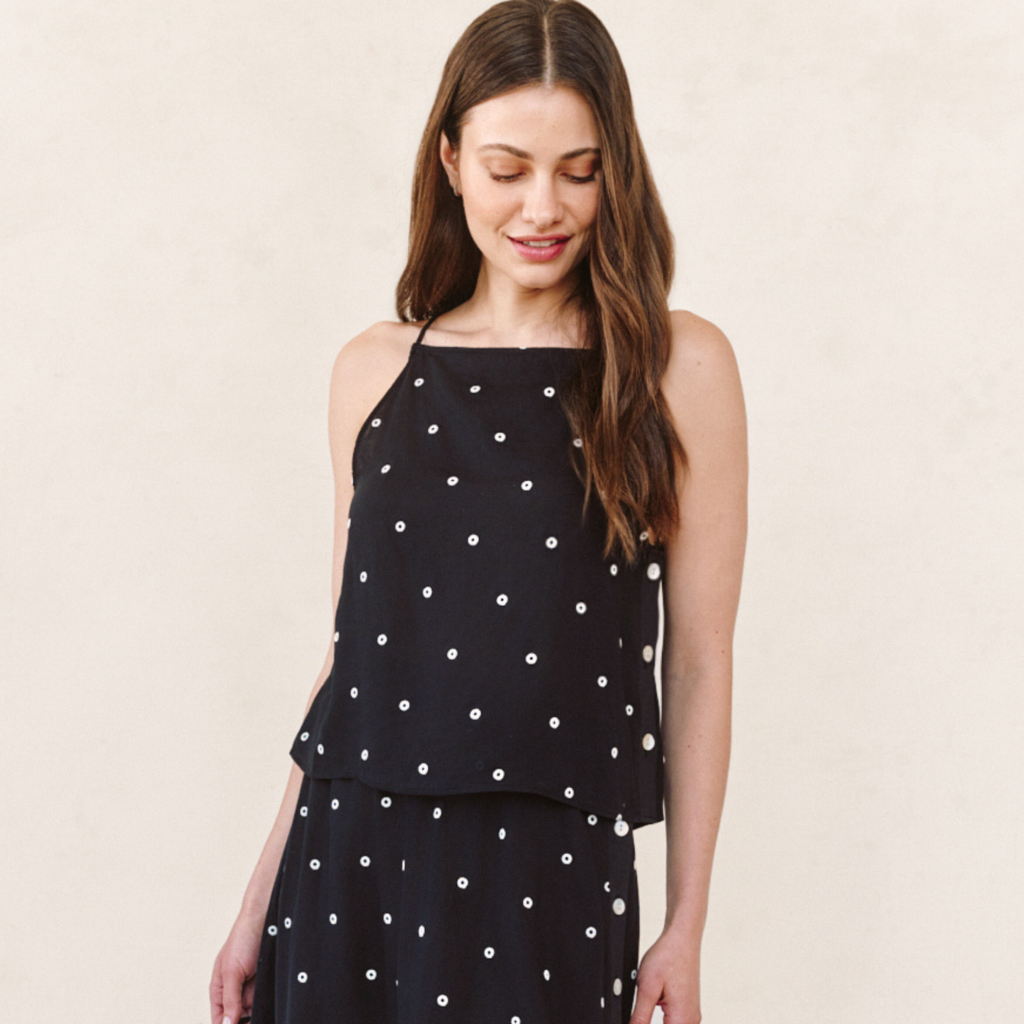 Bella Dahl Side Button Tank in Cabana Dot, available at Harbour Thread boutique