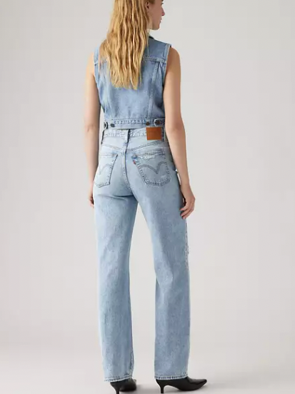 
                      
                        Back view of the medium wash distressed Ribcage Wide Leg women's jeans by Levi's
                      
                    