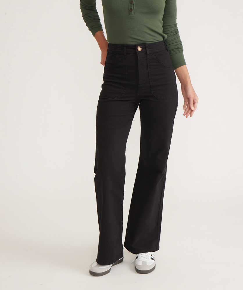 
                      
                        Front view of the Bridget India Ink Corduroy Flare Pant by Marine Layer
                      
                    