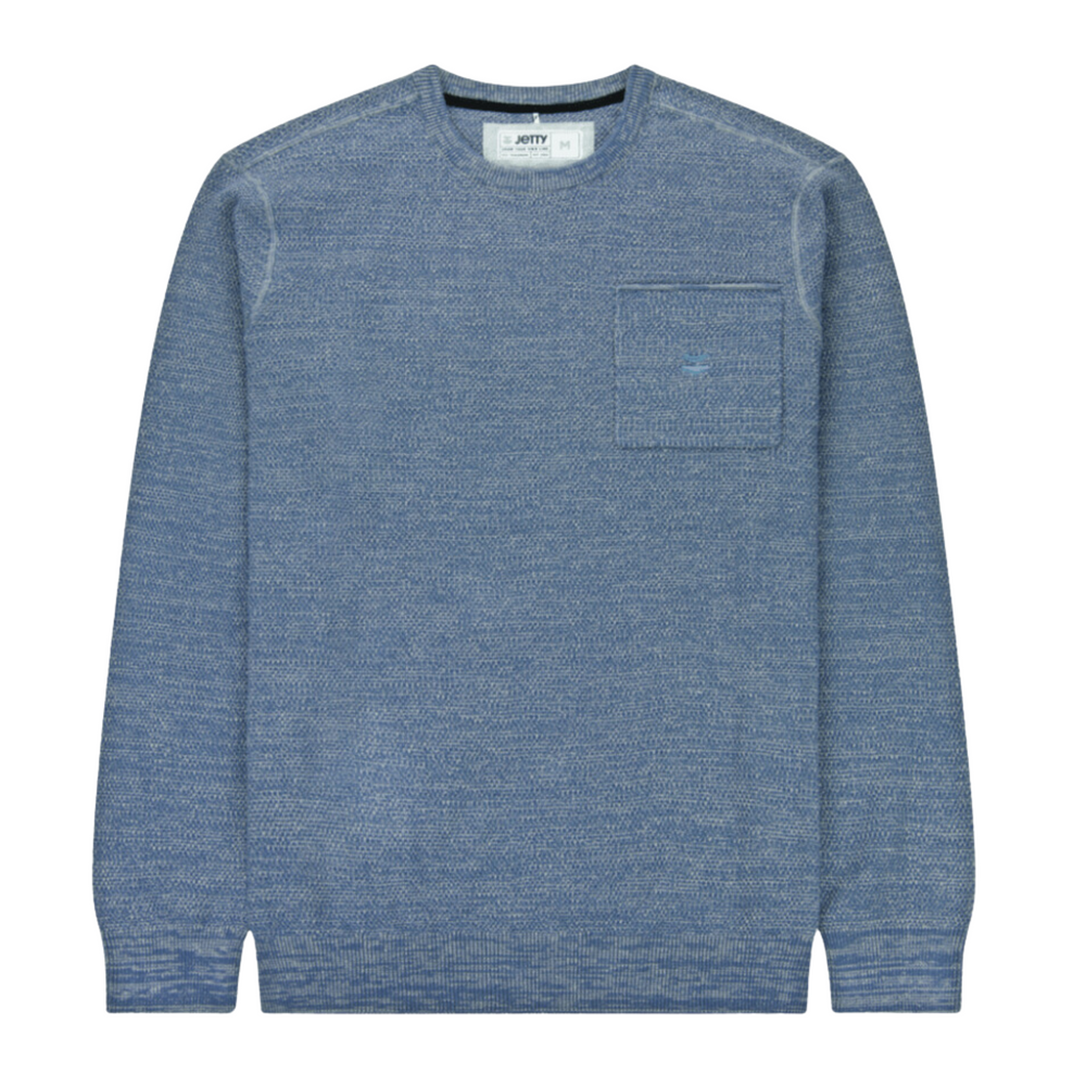 The men's Brine Sweater by Jetty in the color Storm