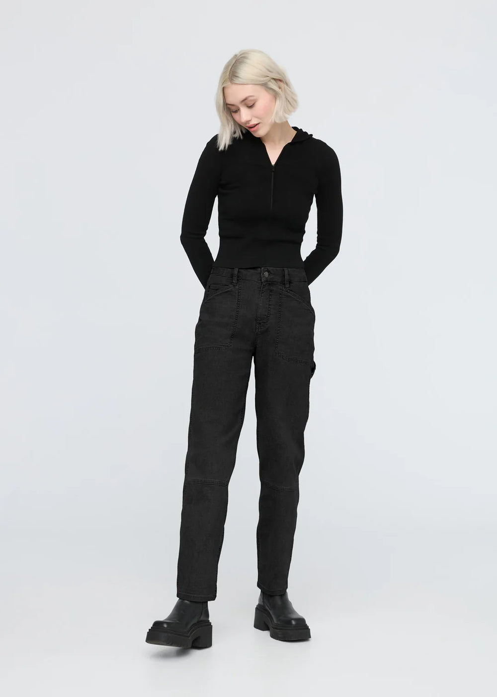 The Women's Black Stretch Canvas Utility Pant by DUER at Harbour Thread