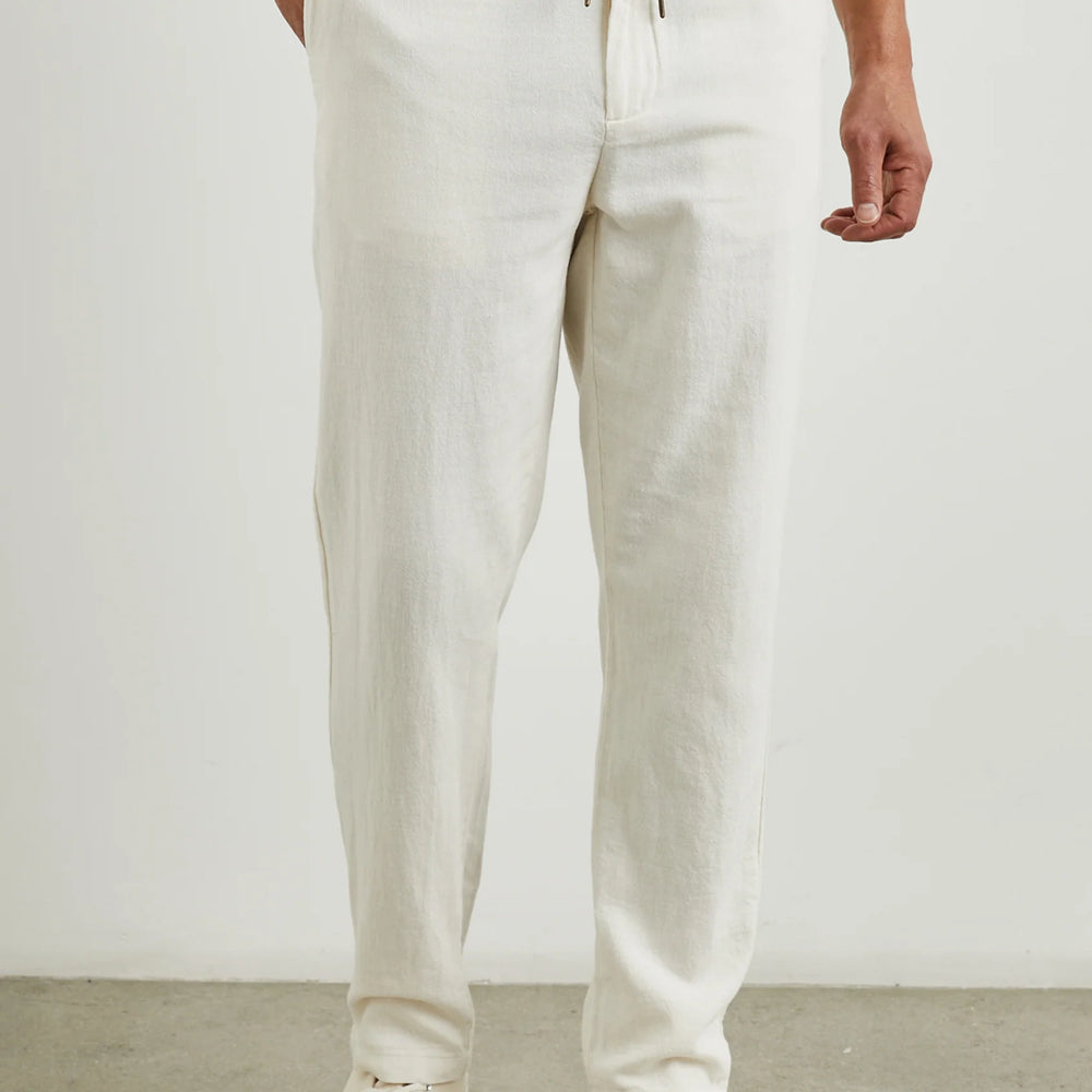 Front view of the Callum Drawstring Men's Pant in the color Ecru by Rails