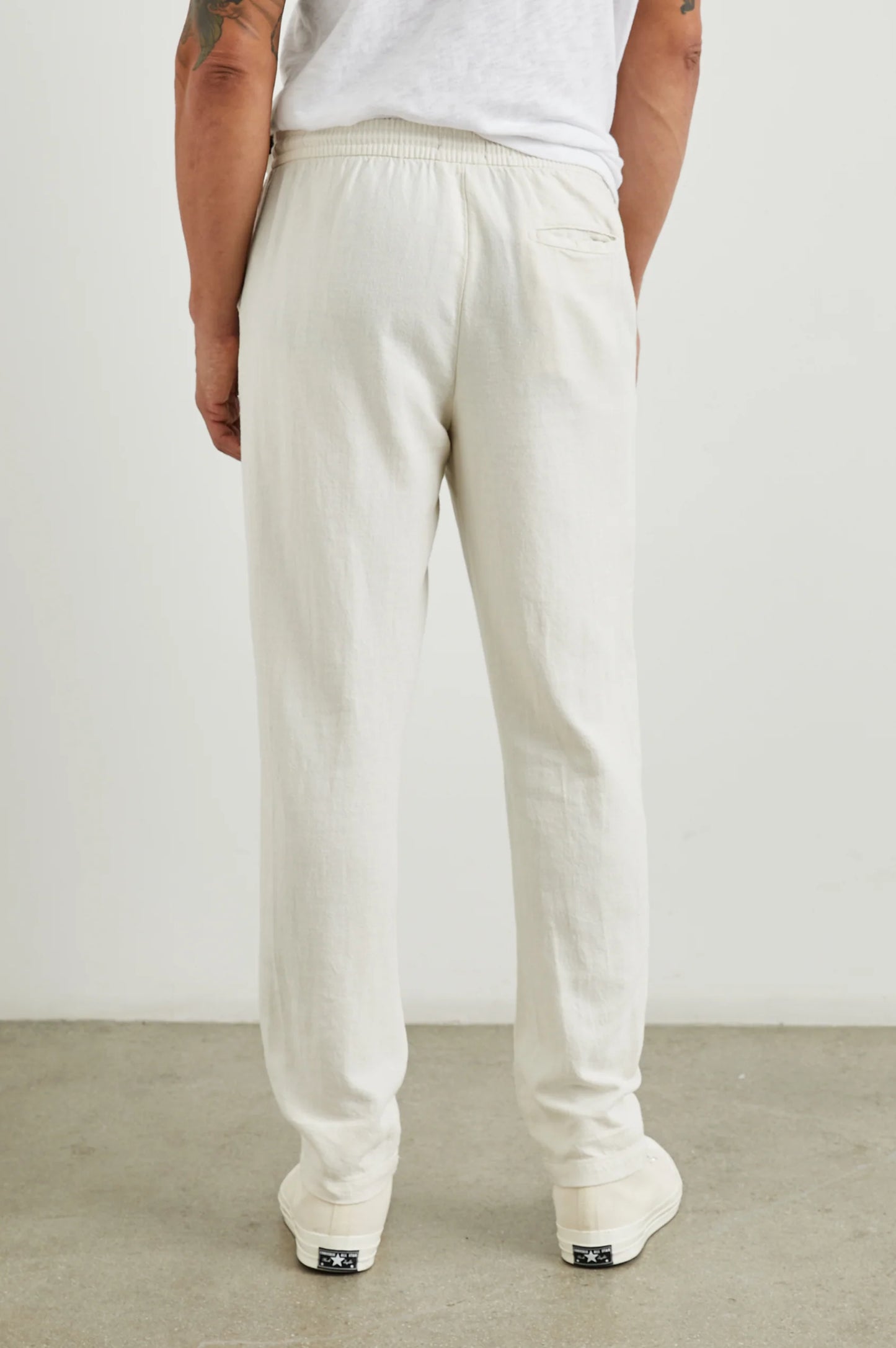 Back view of the Callum Drawstring Men's Pant in the color Ecru by Rails