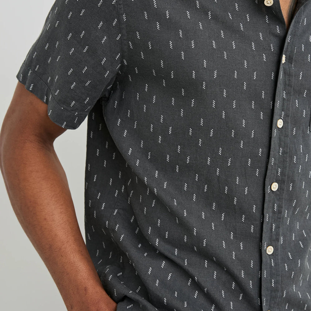 
                      
                        Front design detail on the Louis Leaf Black Carson Short Sleeve Shirt by Rails
                      
                    