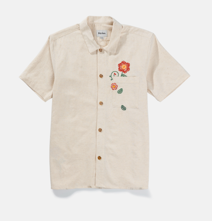 Look your best this spring in the Flower Embroidery Short Sleeve Shirt by Rhythm, available now at Harbour Thread in Burlington, VT. 