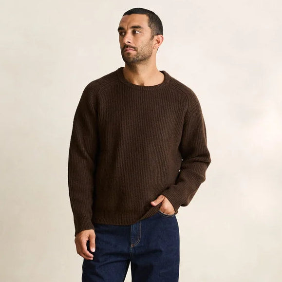 Rhythm Men's Vintage Waffle Knit Sweater in the color Chocolate