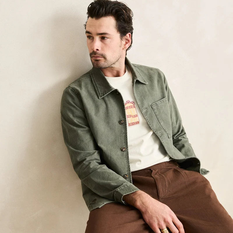 Rhythm men's Field Guide Long Sleeve Shirt in the color Stone