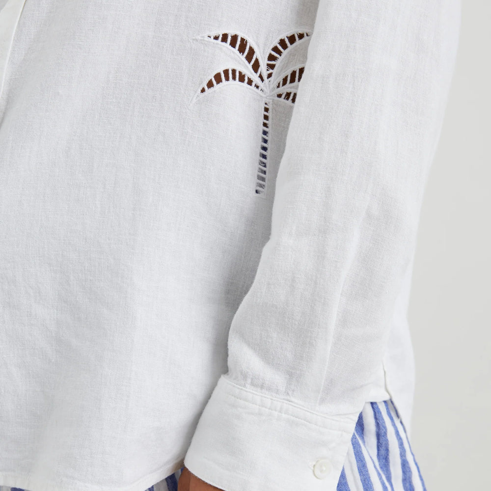 
                      
                        Design details on the White Palm Tree Eyelet Charli Shirt by Rails
                      
                    