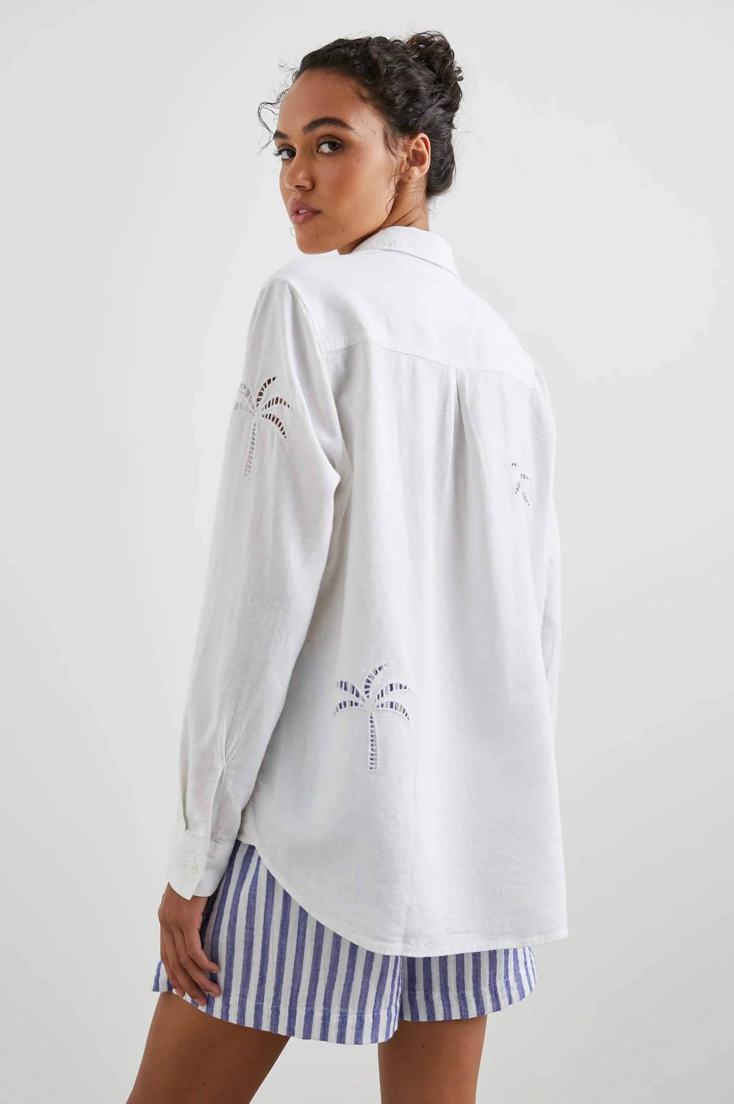 Back view of the White Palm Tree Eyelet Charli Shirt by Rails