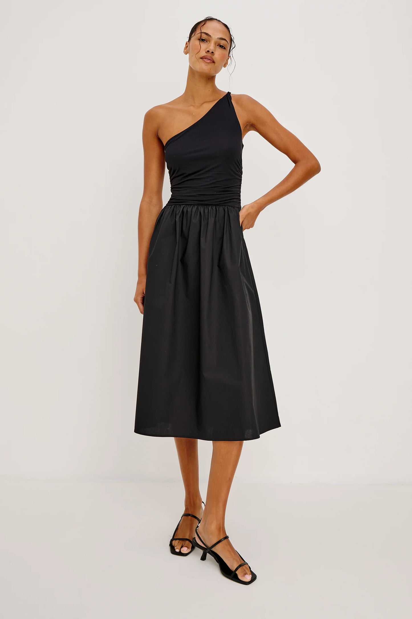 Black one shoulder midi dress