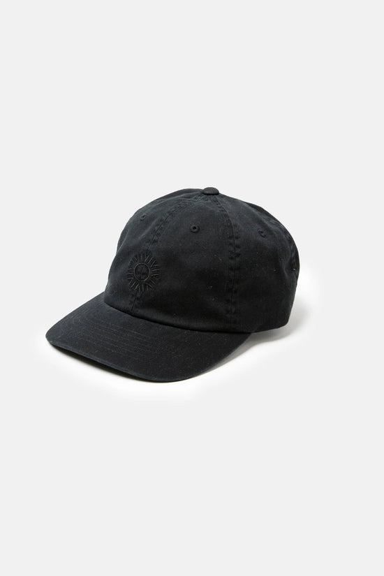 Front view of a 5 panel cap by Rhythm in color Vintage black